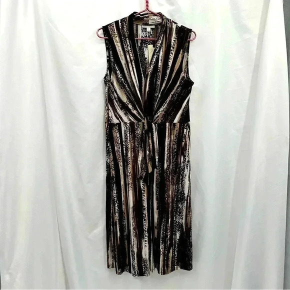 Dana Buchman Women’s Summer Dress Lg Brown Black White Sleeveless Unlined NWT - Picture 1 of 11